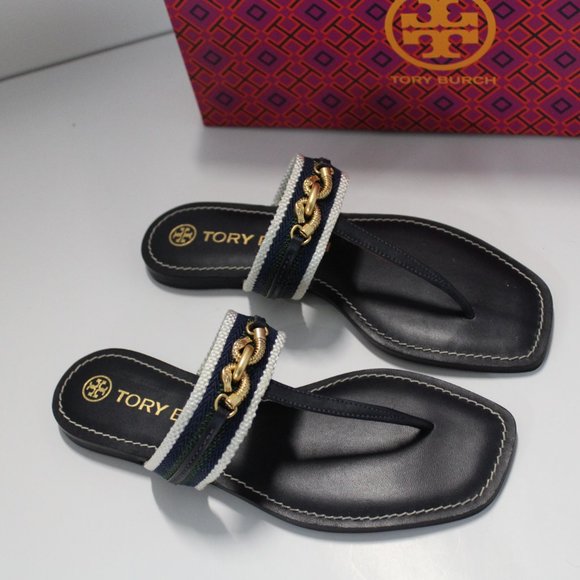 Tory Burch Jessa Thong Sandals In Banyan Green Multi/Navy - Picture 3 of 4